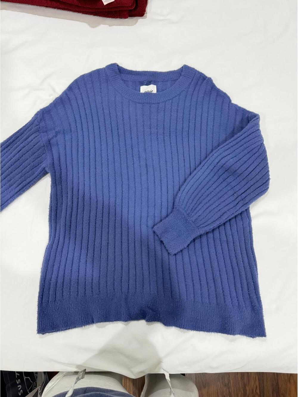 Aerie Blue Buttercream Crewneck Fuzzy Soft Ribbed Oversized Sweater- Size Medium - Picture 2 of 9